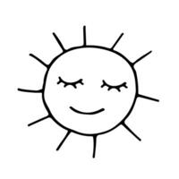 mão desenhado Sol com sorriso. vetor