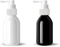 Preto e branco vidro hidratado spray Cosmético garrafas zombar acima definir. vetor ilustração. em branco modelo para seu Projeto. distribuidor spray inalador tampa recipiente. isolado médico produtos.