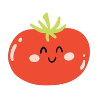 fofa mão desenhado tomate sorridente. kawaii engraçado vegetal personagem para crianças vetor