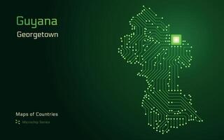 Guiana mapa com uma capital do Georgetown mostrando dentro uma microchip padronizar com processador. e-governo. mundo países vetor mapas. microchip Series