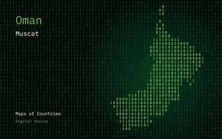 Omã mapa mostrando dentro binário código padronizar. tsmc. matriz números, zero, um. mundo países vetor mapas. digital Series