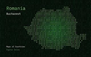 romênia mapa mostrando dentro binário código padronizar. matriz números, zero, um. mundo países vetor mapas. digital Series