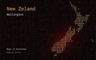 Novo zelândia mapa mostrando dentro binário código padronizar. matriz números, zero, um. mundo países vetor mapas. digital Series