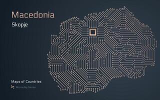 Macedônia mapa com uma capital do escopo mostrando dentro uma microchip padronizar. e-governo. mundo países vetor mapas. microchip Series