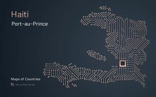 Haiti mapa com uma capital do porto príncipe mostrando dentro uma microchip padronizar. e-governo. mundo países vetor mapas. microchip Series