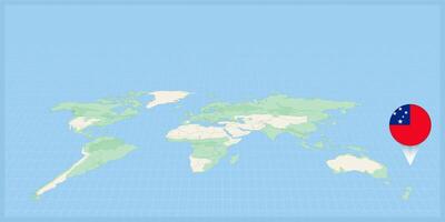 localização do samoa em a mundo mapa, marcado com samoa bandeira alfinete. vetor