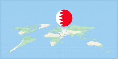 localização do bahrain em a mundo mapa, marcado com bahrain bandeira alfinete. vetor