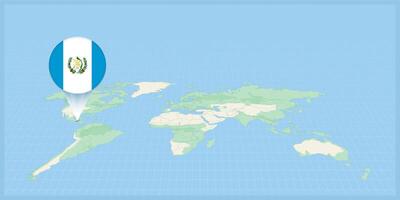 localização do Guatemala em a mundo mapa, marcado com Guatemala bandeira alfinete. vetor