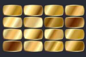 conjunto do metálico ouro gradientes e ouro forma botões, grupo do luxo ouro cor amostras em isolado branco. vetor ilustração. ouro forma símbolo, Prêmio botões