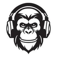 ai gerado feroz macaco vestindo fones de ouvido icônico logotipo vetor ilustração