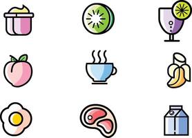 Comida conjunto ícones com saudável e pouco saudável Itens vetor ilustração