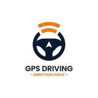 voz GPS dirigir ponto logotipo Projeto modelo. direção roda, GPS mapa localização e voz ícone vetor combinação. criativo dirigindo Treinamento símbolo conceito.