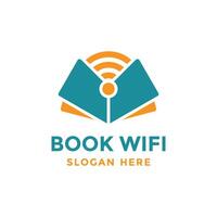livro Wi-fi logotipo Projeto modelo. conectados lendo livro símbolo. Educação tecnologia conceito. vetor