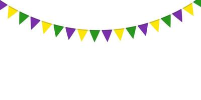 mardi gras tradicional bandeira festão. triângulo galhardetes corrente. festa flâmulas, janela ou parede decoração decoração. celebração bandeiras para decoração vetor
