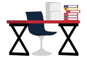 mesa em casa ou no escritório com cadeira, alguns arquivos de papel e pastas de fichário, ilustração em vetor moderno estilo plano colorido isolada no fundo branco
