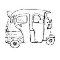 mão desenhado tinta vetor ilustração, pequeno carro transporte veículo mototáxi sul central América Índia Ásia. solteiro objeto isolado em branco fundo. Projeto viagem, férias, folheto, impressão