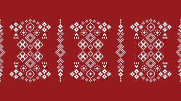 tradicional étnico motivos ikat geométrico tecido padronizar Cruz ponto.ikat bordado étnico oriental pixel vermelho fundo. resumo,vetor,ilustração. textura, natal, decoração, papel de parede. vetor