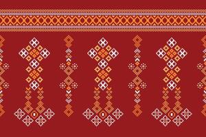 tradicional étnico motivos ikat geométrico tecido padronizar Cruz ponto.ikat bordado étnico oriental pixel vermelho fundo. resumo,vetor,ilustração. textura, natal, decoração, papel de parede. vetor