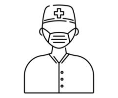 vetor isolado linha médico ícone. médico ou enfermeira vestindo uma face mascarar.
