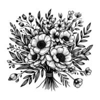 Preto e branco flores mão desenhado vetor ilustração isolado branco fundo