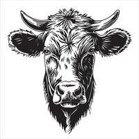 retrato do uma vaca, Preto e branco ilustração dentro esboço estilo, gravação. vintage desenho, Fazenda animal vetor