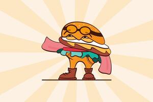 saboroso hamburguer mascote dentro retro estilo, perfeito para t camisa Projeto e velozes Comida logotipo vetor