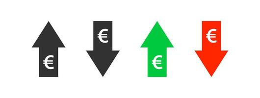 euro gráfico acima e abaixo. dinheiro custo seta crescimento, declínio. moeda investimento. mercado preço. finança intercâmbio. vetor ilustração.