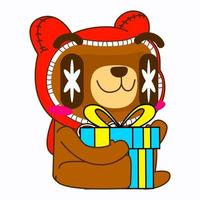 ilustração em vetor urso fofo, presente de aniversário de urso de capa vermelha