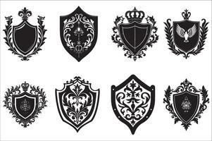 heráldico escudo, vintage escudo com vários elementos em uma branco fundo vetor
