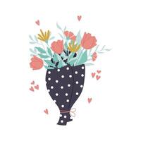 colorida desenhado à mão ramalhete do tulipas, folhas e margarida. desenhado à mão isolado vetor Projeto com pequeno corações