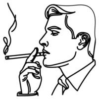 contínuo linha mão desenhando fechar acima homem fumar cigarro vetor em branco fundo