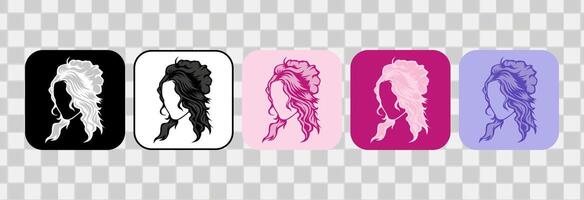 conjunto do mulheres cabelo ícones. silhueta desenhado à mão contorno. para logotipo, grampo arte, símbolo, adesivo, ou rede Projeto. 600 px x 600 px retangular ícone, vetor plano ilustração.