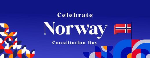 norueguês constituição dia bandeira dentro colorida moderno geométrico estilo. feliz Noruega nacional independência dia cumprimento cartão cobrir com tipografia. vetor ilustração para a comemorar nacional feriados