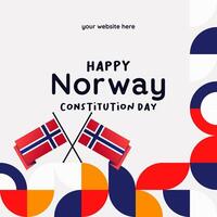 feliz nacional constituição dia do Noruega dentro moderno geométrico estilo. quadrado bandeira para social meios de comunicação e Mais com tipografia. ilustração do feliz norueguês constituição dia vetor