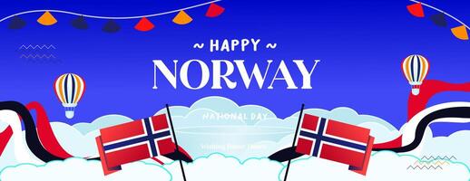 norueguês constituição dia bandeira dentro colorida moderno geométrico estilo. feliz Noruega nacional independência dia cumprimento cartão cobrir com tipografia. vetor ilustração para a comemorar nacional feriados