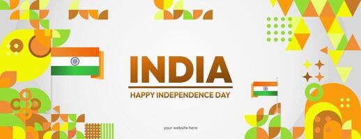 indiano independência dia bandeira dentro colorida moderno geométrico estilo. feliz nacional independência dia cumprimento cartão cobrir com tipografia. vetor ilustração para nacional feriado celebração festa