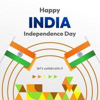 indiano independência dia bandeira dentro colorida moderno geométrico estilo. quadrado cumprimento cartão cobrir feliz nacional independência dia com tipografia. nacional feriado celebração festa fundo vetor