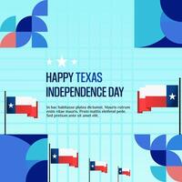 texas independência dia bandeira dentro colorida moderno geométrico estilo. quadrado cumprimento cartão cobrir feliz nacional independência dia com tipografia. vetor ilustração para nacional feriado celebração festa