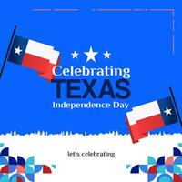 texas independência dia bandeira dentro colorida moderno geométrico estilo. quadrado cumprimento cartão cobrir feliz nacional independência dia com tipografia. vetor ilustração para nacional feriado celebração festa