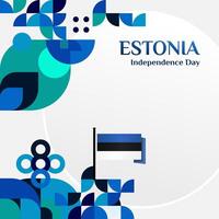 feliz Estônia independência dia bandeira dentro moderno geométrico estilo. quadrado bandeira para social meios de comunicação e Mais com tipografia. vetor ilustração para nacional feriado celebração Festa.