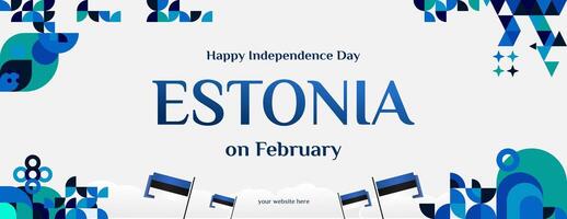 Estônia independência dia bandeira dentro moderno colorida geométrico estilo. feliz nacional independência dia cumprimento cartão cobrir com tipografia. vetor ilustração para nacional feriado celebração festa