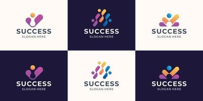 conjunto do sucesso pessoas Verifica logotipo projeto, negócios humano Boa serviço ícone símbolo, análise Verifica logotipo elemento vetor