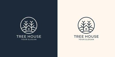 árvore casa logotipo com criativo moderno esboço conceito círculo modelo Prêmio vetor
