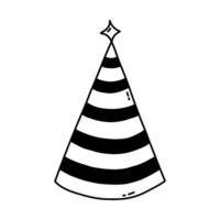 aniversário festa chapéu com Estrela acima. esboço do festa cone e Natal boné com fofa decoração. simples vetor Preto rabisco com mão desenhado esboço isolado em branco fundo