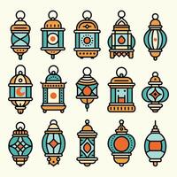 uma vibrante conjunto do colorida ornamentado lanternas ilustração com linha arte e plano cor Projeto estilo. vetor