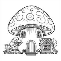 cogumelo casa coloração página vetor ilustração para crianças