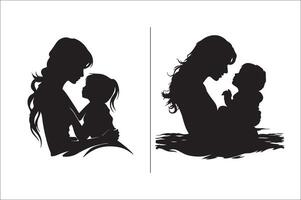 silhueta mãe com uma filha, mãe com uma filho vetor ilustração para mãe dia.