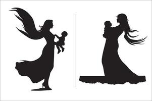 silhueta mãe com uma filha, mãe com uma filho vetor ilustração para mãe dia.