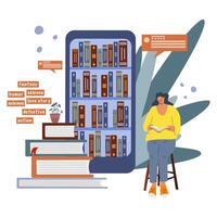 a conceito do a conectados biblioteca, livrarias. formulários para lendo e baixando livros, audiolivros. vetor