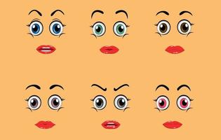 lábios de linda garota definidos com formas de boca, boca vermelha de mulheres, ilustração de arte vetorial. vetor